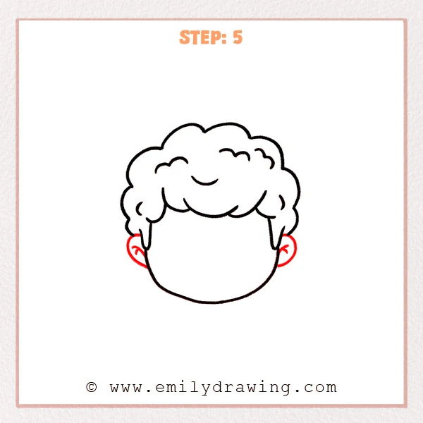 how to draw a boys hair - A fluffy boy hairstyle with a rounded face, now featuring small ears on both sides and simple inner ear detail lines.
